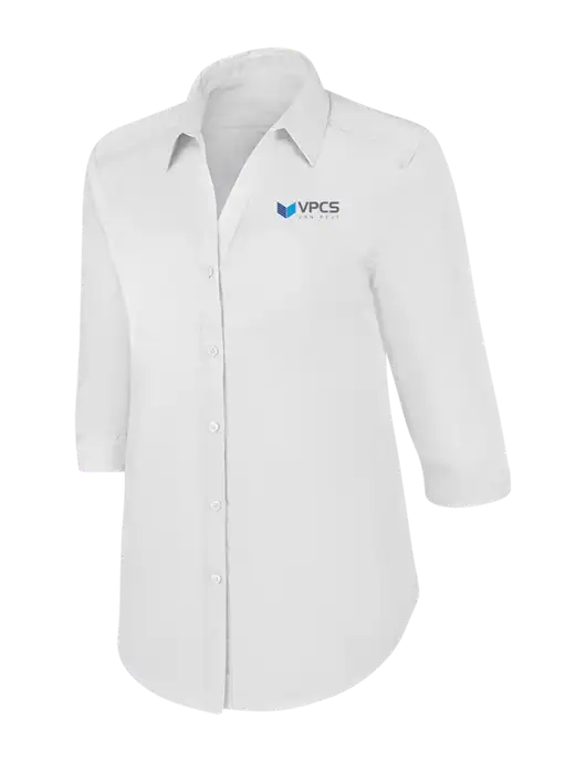 Womens White 3/4 Sleeve Carefree Poplin Shirt w/VPCS Logo