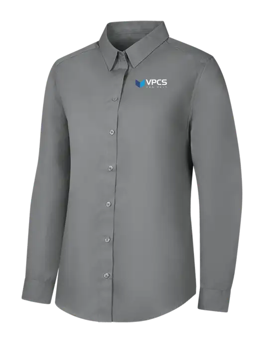 Womens Medium Grey Long Sleeve Carefree Poplin Shirt w/VPCS Logo