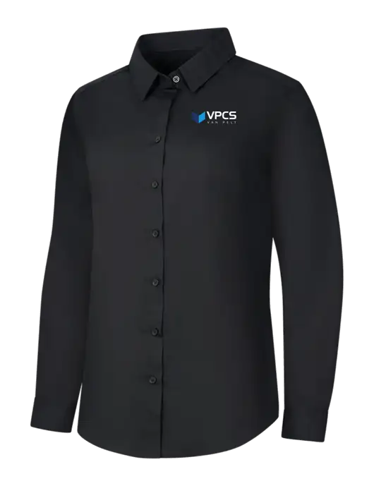 Womens Black Long Sleeve Carefree Poplin Shirt w/VPCS Logo