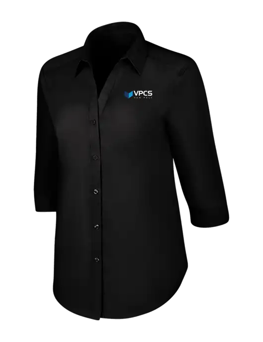 Womens Black 3/4 Sleeve Carefree Poplin Shirt w/VPCS Logo