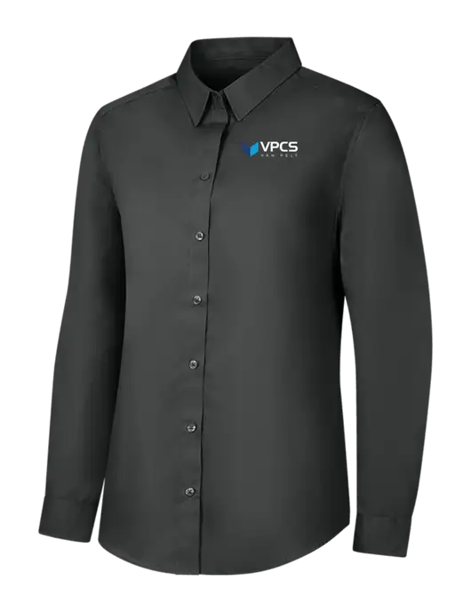 Womens Dark Grey Long Sleeve Carefree Poplin Shirt w/VPCS Logo