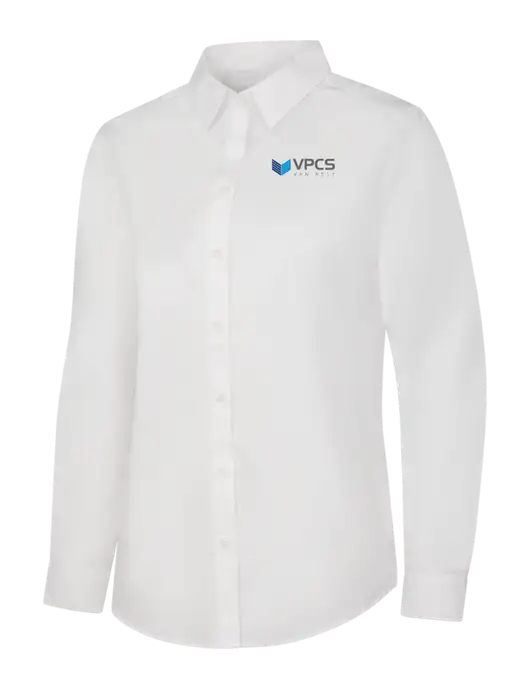 Womens White Long Sleeve Carefree Poplin Shirt w/VPCS Logo
