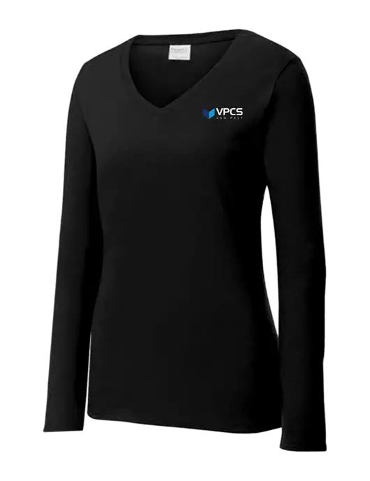 Womens V-Neck Ring Spun Jet Black 4.5 oz Long Sleeve T-Shirt w/VPCS Logo