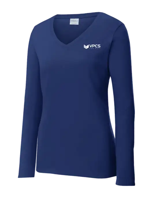 Womens  V-Neck Ring Spun Navy 4.5 oz Long Sleeve T-Shirt w/VPCS Logo