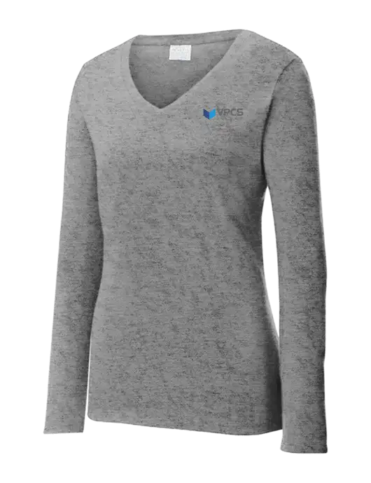 Womens  V-Neck Ring Spun Grey Heather 4.5 oz Long Sleeve T-Shirt w/VPCS Logo