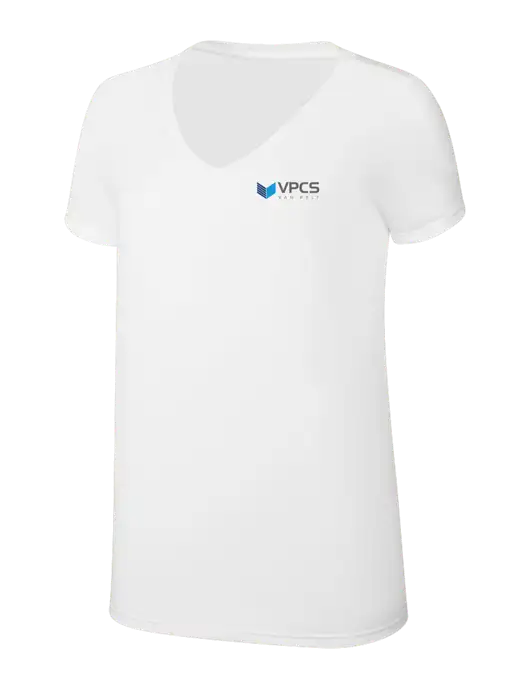 Womens Simply Soft V-Neck White 4.5oz  Poly/Combed Ring Spun Cotton T-Shirt w/VPCS Logo
