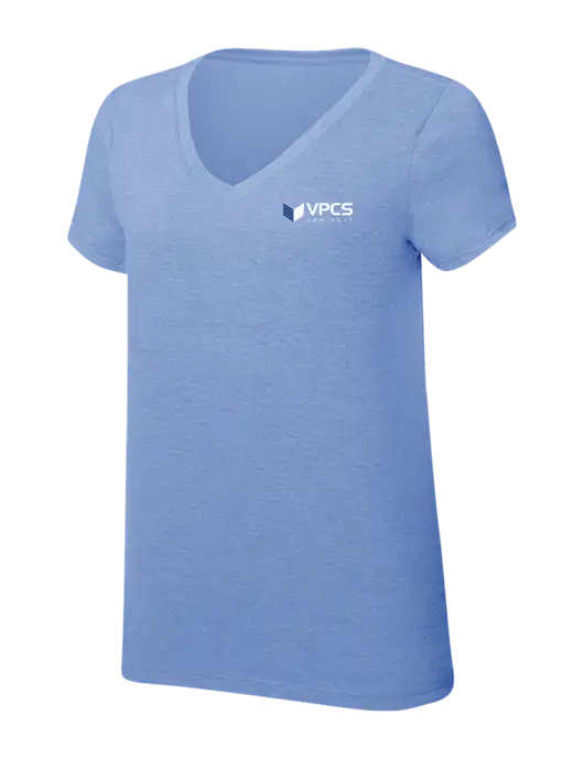 Womens Simply Soft V-Neck Maritime Frost 4.5oz  Poly/Combed Ring Spun Cotton T-Shirt w/VPCS Logo