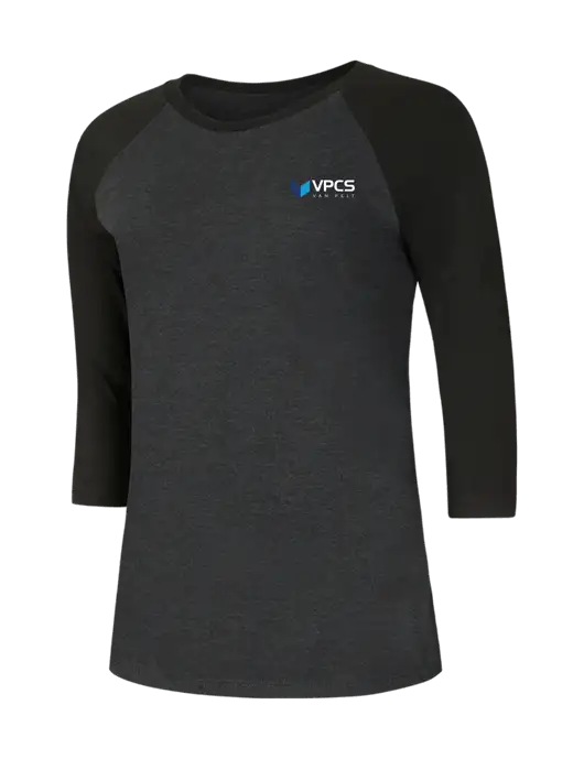 Womens Simply Soft 3/4 Sleeve Black/Black Frost Ring Spun Cotton T-Shirt w/VPCS Logo