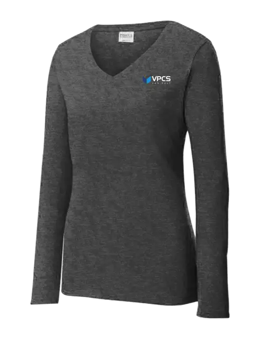 Womens  V-Neck Ring Spun Dark Heather Grey 4.5 oz Long Sleeve T-Shirt w/VPCS Logo