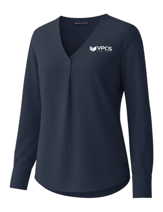 Brooks Brothers Womens Dark Navy Open-Neck Satin Blouse  w/VPCS Logo
