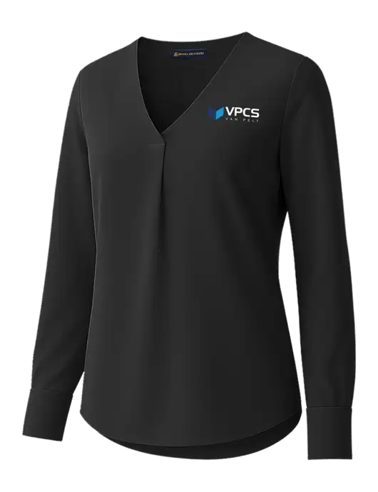 Brooks Brothers Womens Black Open-Neck Satin Blouse  w/VPCS Logo