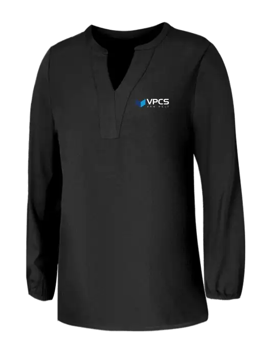 Mercer+Mettle Womens Deep Black Stretch Crepe 3/4 Sleeve Blouse w/VPCS Logo