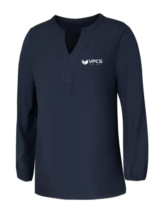 Mercer+Mettle Womens Navy Stretch Crepe 3/4 Sleeve Blouse w/VPCS Logo