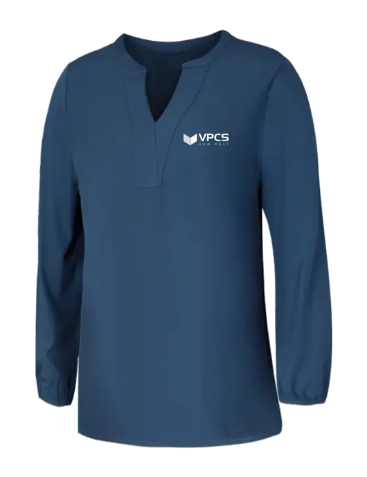 Mercer+Mettle Womens Light Navy Blue Grey Stretch Crepe 3/4 Sleeve Blouse w/VPCS Logo