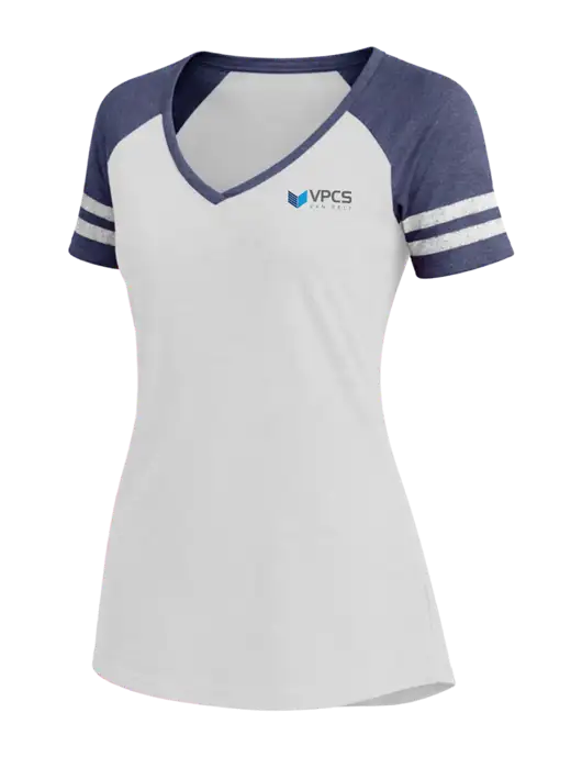 Womens White/Navy Heather V-Neck Game Tee w/VPCS Logo