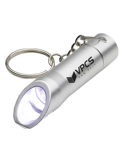 Silver Pocket LED Flashlight with Bottle Opener & Keychain w/VPCS Logo
