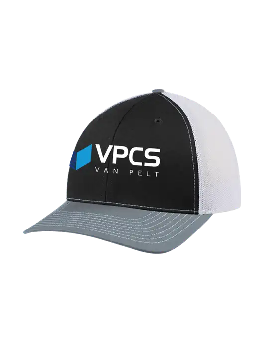 Richardson Adjustable Snapback Original 112 Trucker Cap Black/Light Heather Grey/White Mesh w/VPCS Logo