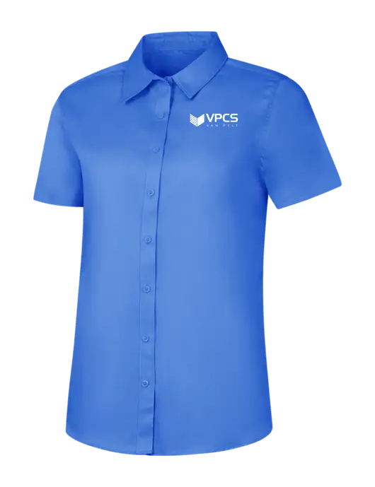 Womens Dark Carolina Blue Short Sleeve Superpro React Twill Shirt w/VPCS Logo