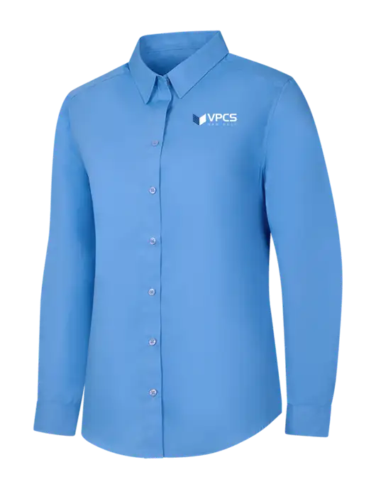 Womens Carolina Blue Long Sleeve Carefree Poplin Shirt w/VPCS Logo