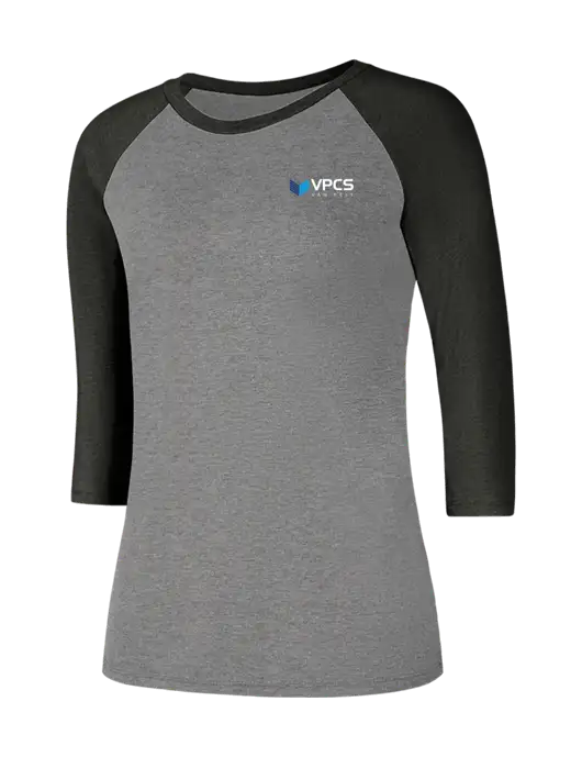 Womens Simply Soft 3/4 Sleeve Black Frost/Grey Frost Ring Spun Cotton T-Shirt w/VPCS Logo