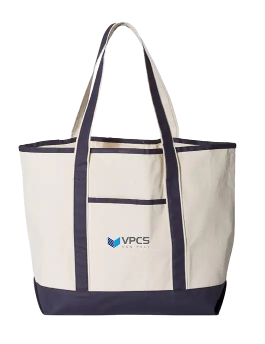 Natural/Navy Large Canvas Deluxe Tote w/VPCS Logo